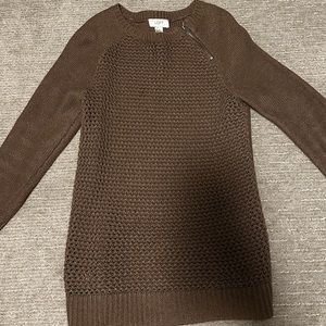 Loft mushroom brown textured sweater with zipper neck detail - size S